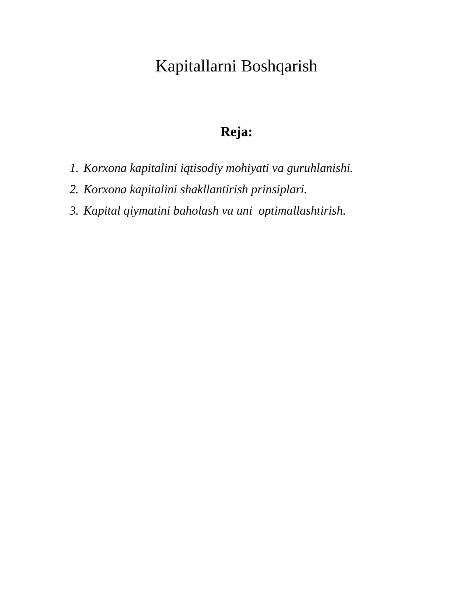 Kapitallarni Boshqarish