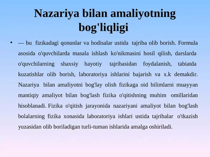 Nazariya bilan amaliyotning bog'liqligi