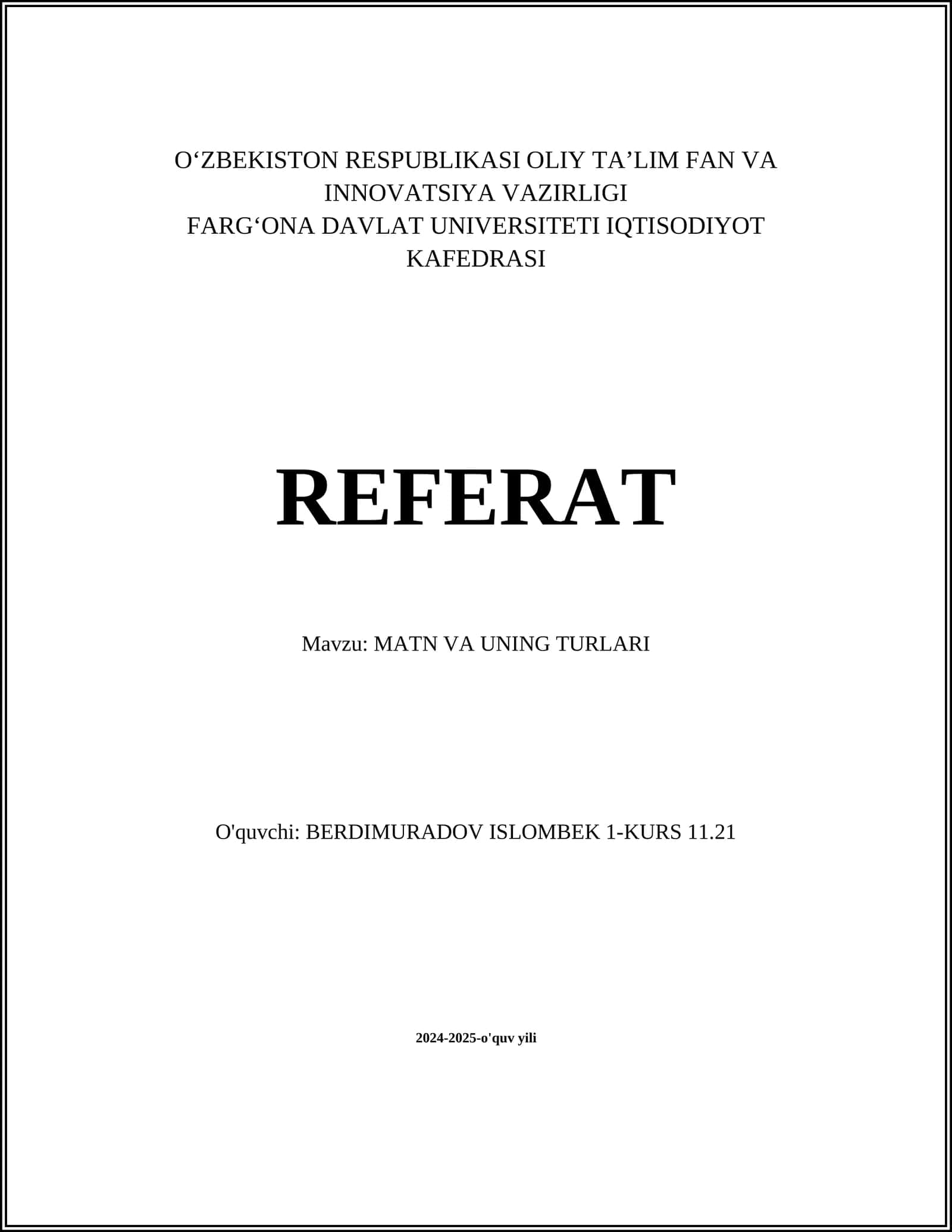 MATN VA UNING TURLARI