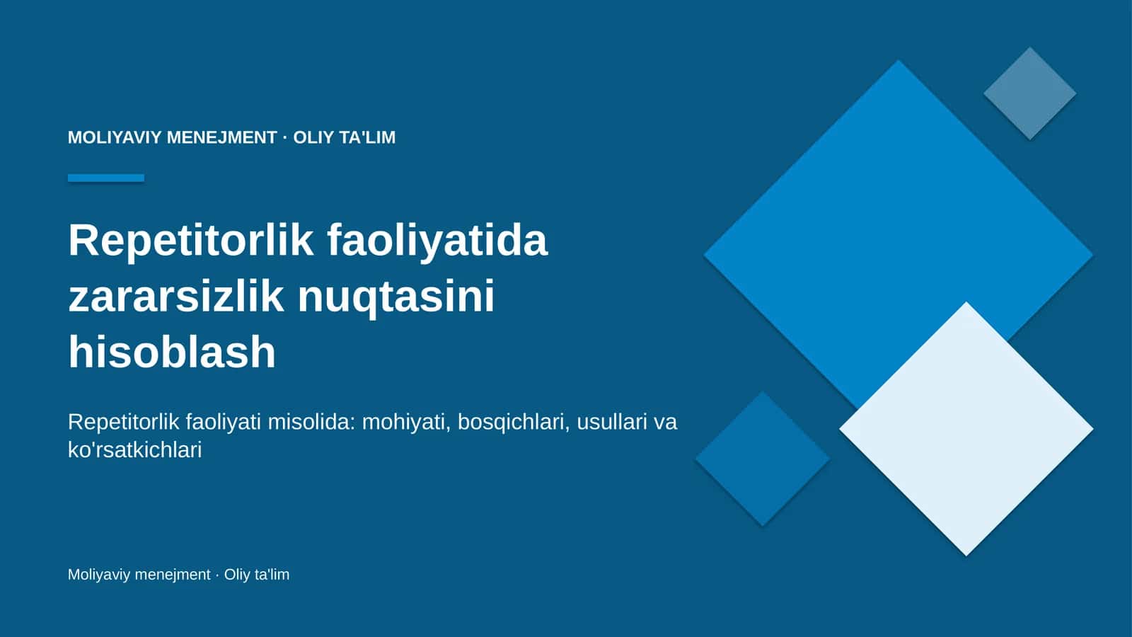 Repetitorlik faoliyatida zararsizlik nuqtasini hisoblash