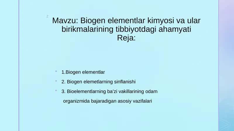 Biogen elementlar kimyosi va ular birikmalarining tibbiyotdagi ahamyati