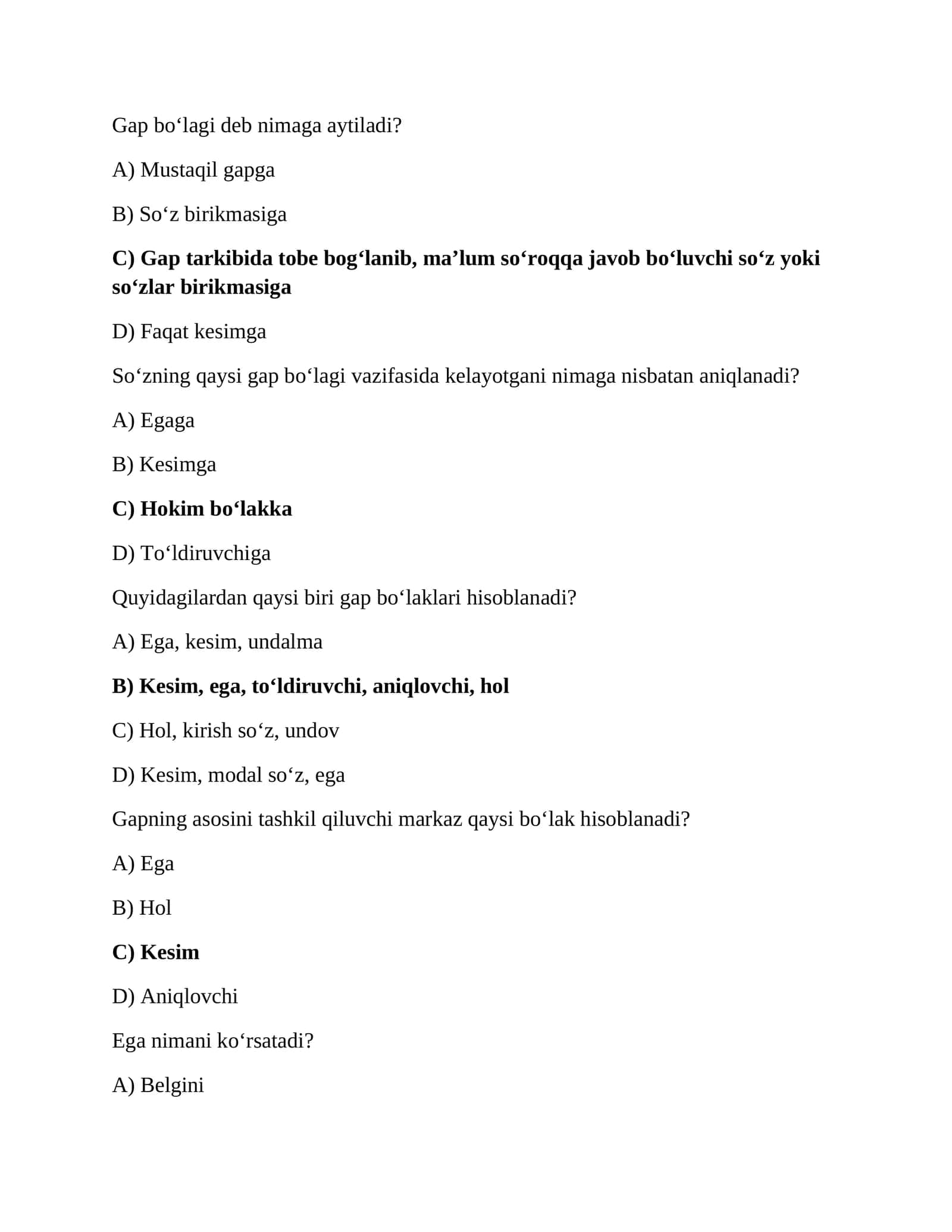 Til tarixi fanidan testlar