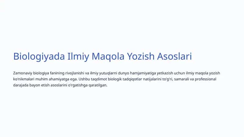 Biologiyada Ilmiy Maqola Yozish Asoslari