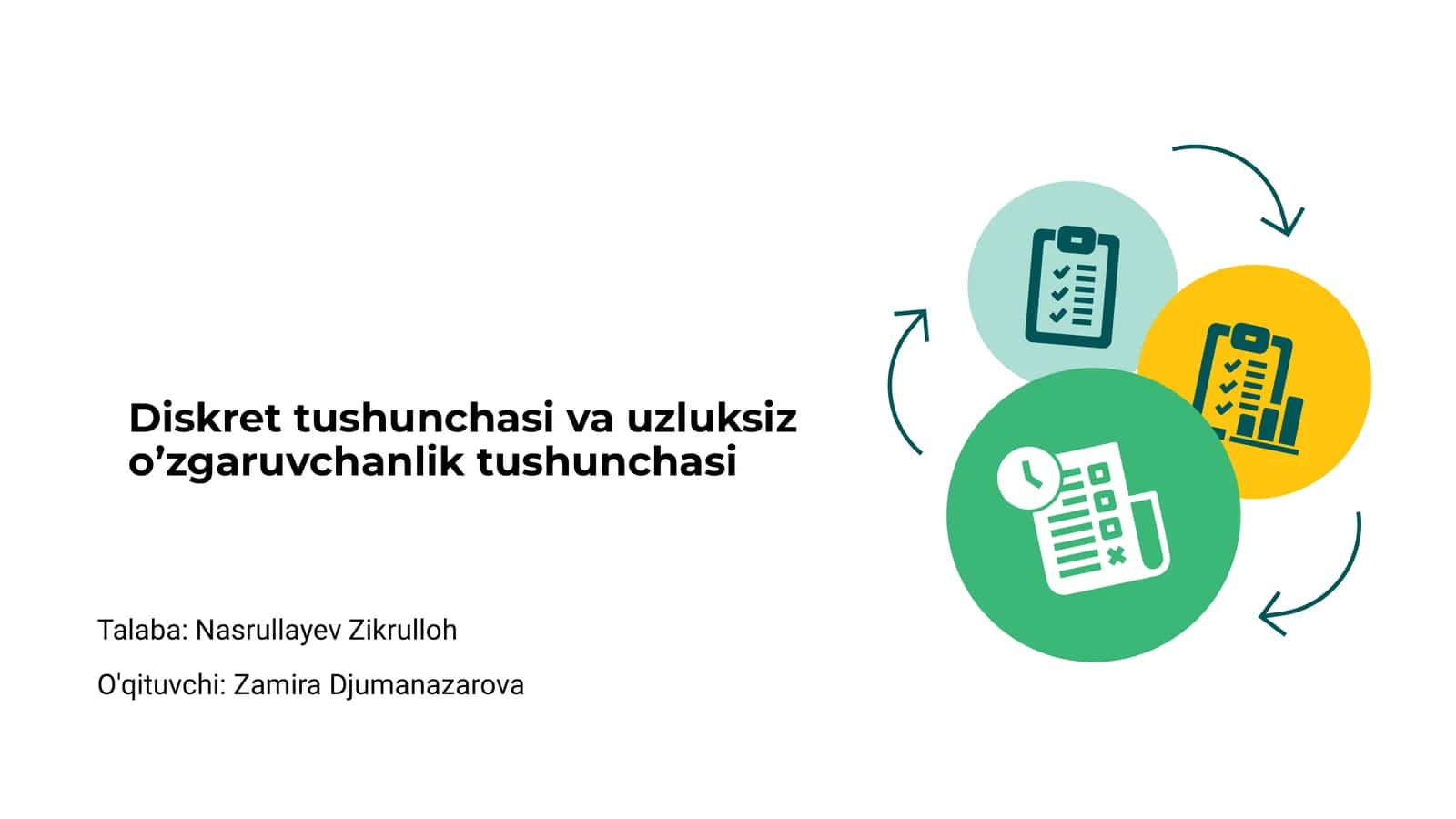 Diskret tushunchasi va uzluksiz o'zgaruvchanlik tushunchasi