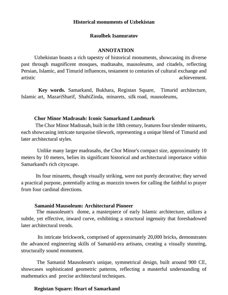 Historical monuments of Uzbekistan