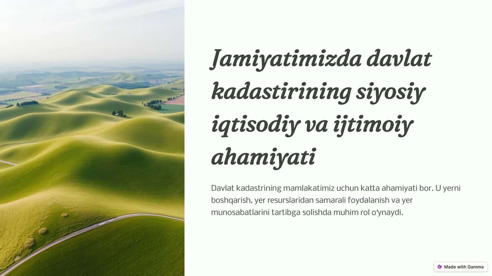 Jamiyatimizda Davlat Kadastrining Siyosiy-Iqtisodiy Vaijtimoiy Ahamiyati