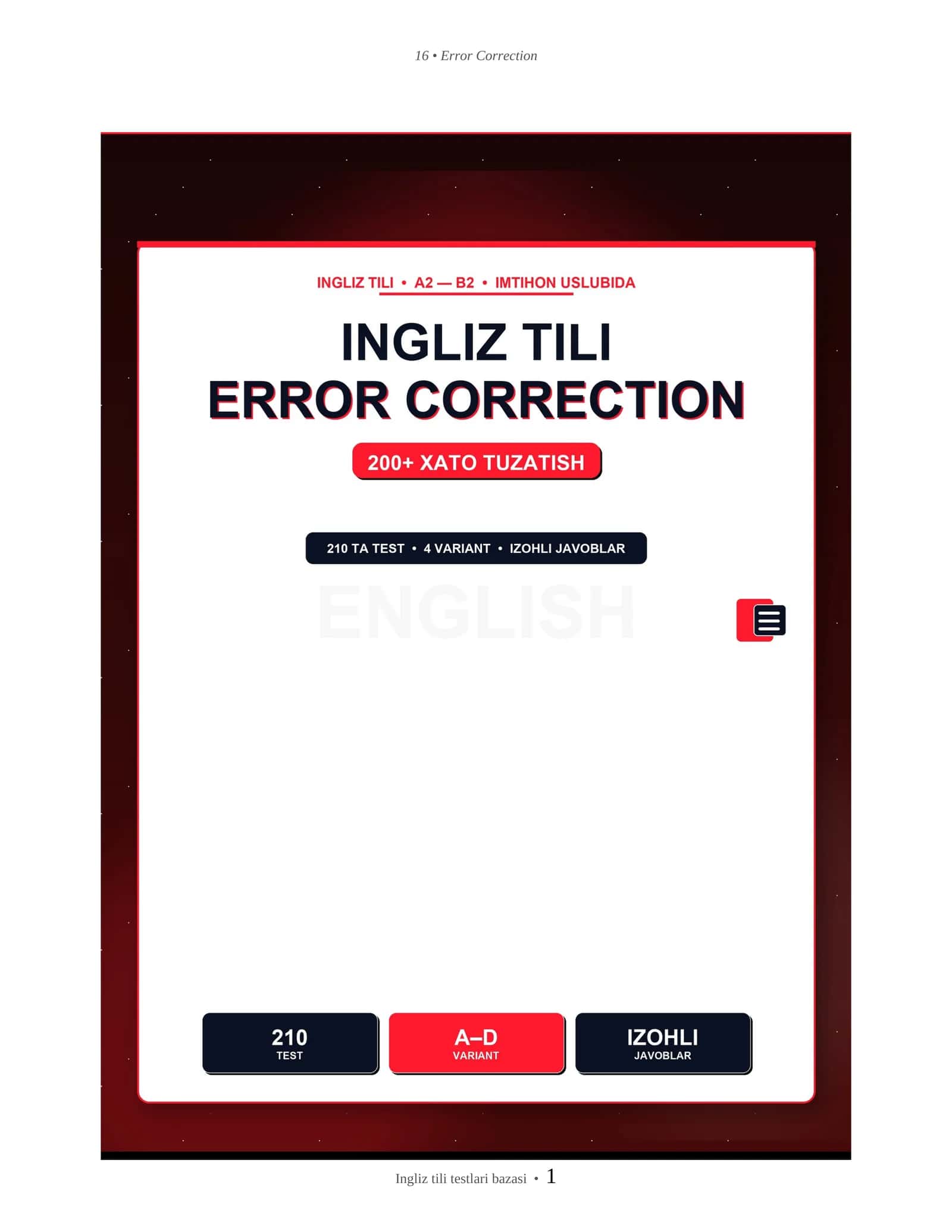 INGLIZ TILI ERROR CORRECTION TESTLARI