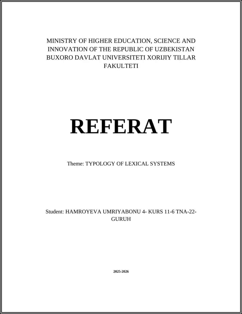 TYPOLOGY OF LEXICAL SYSTEMS