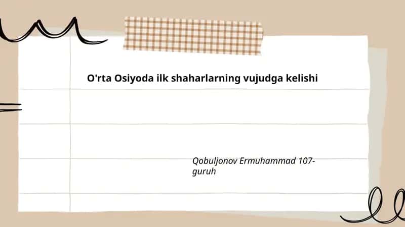 O'rta Osiyoda ilk shaharlarning vujudga kelishi