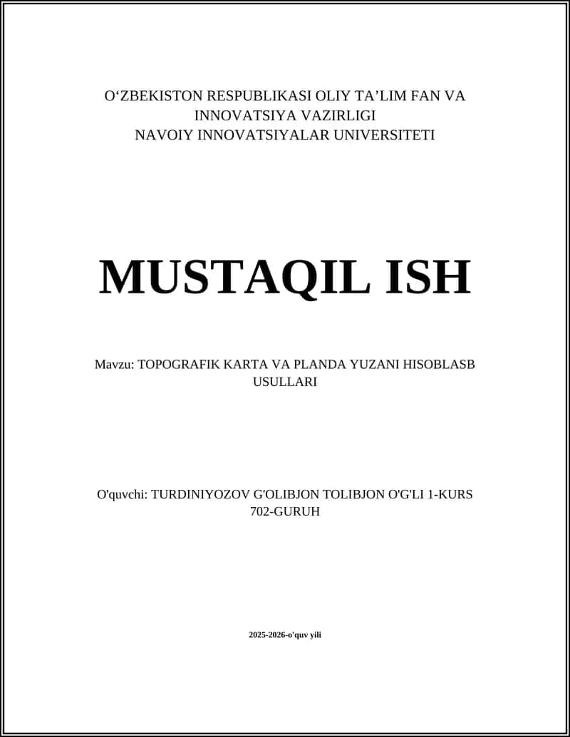 TOPOGRAFIK KARTA VA PLANDA YUZANI HISOBLASB USULLARI