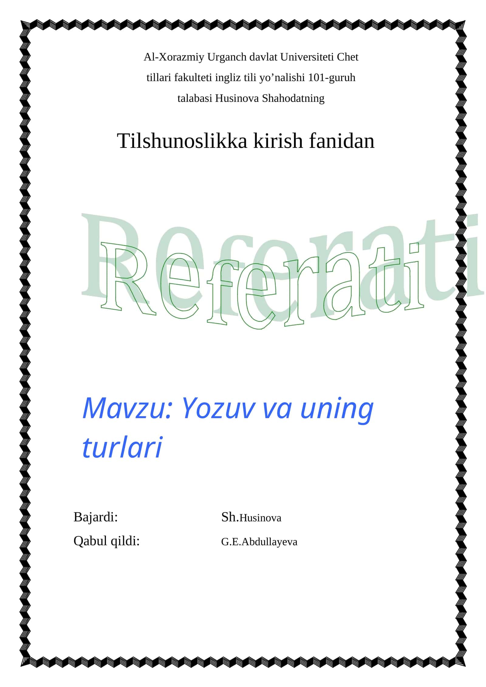 Yozuv va uning turlari