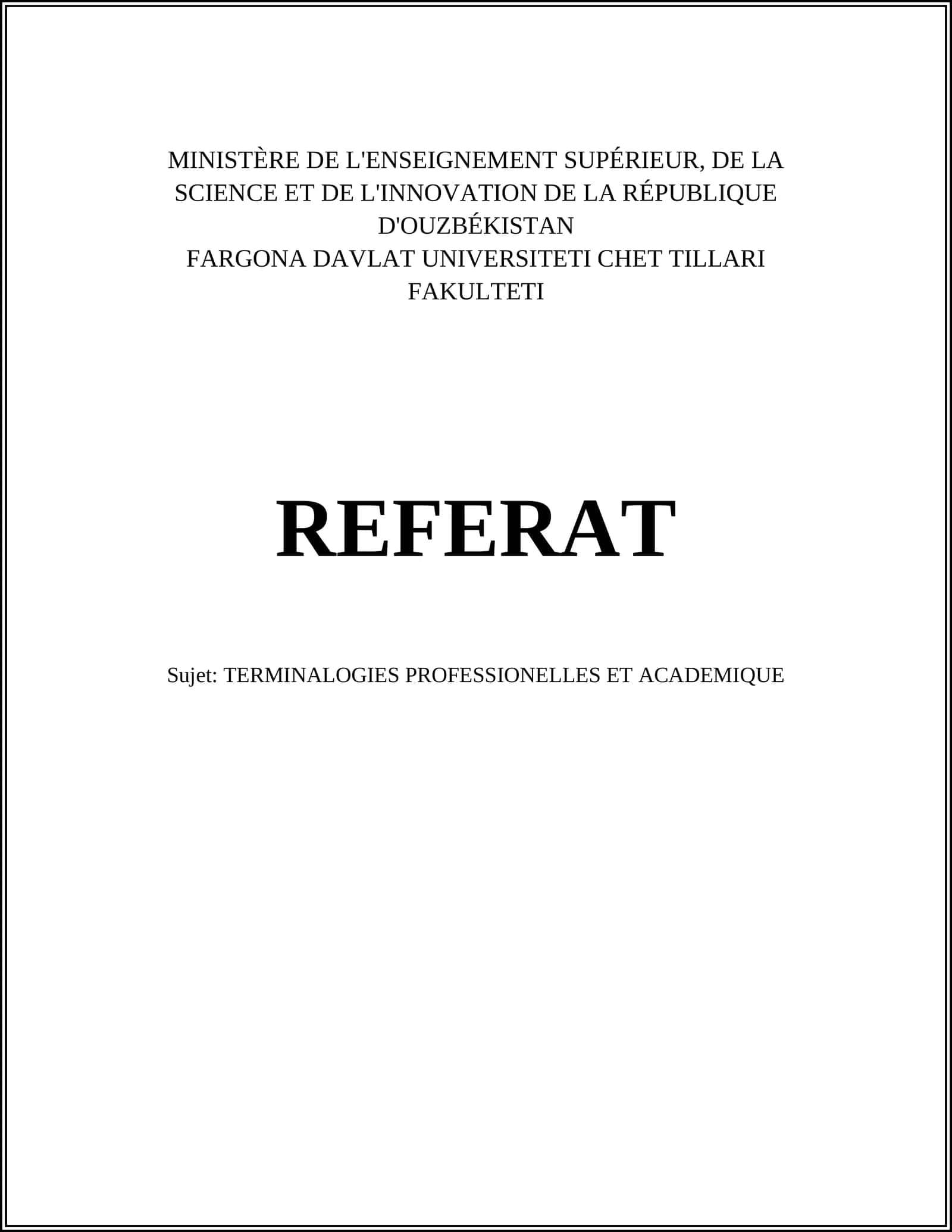 TERMINALOGIES PROFESSIONELLES ET ACADEMIQUE