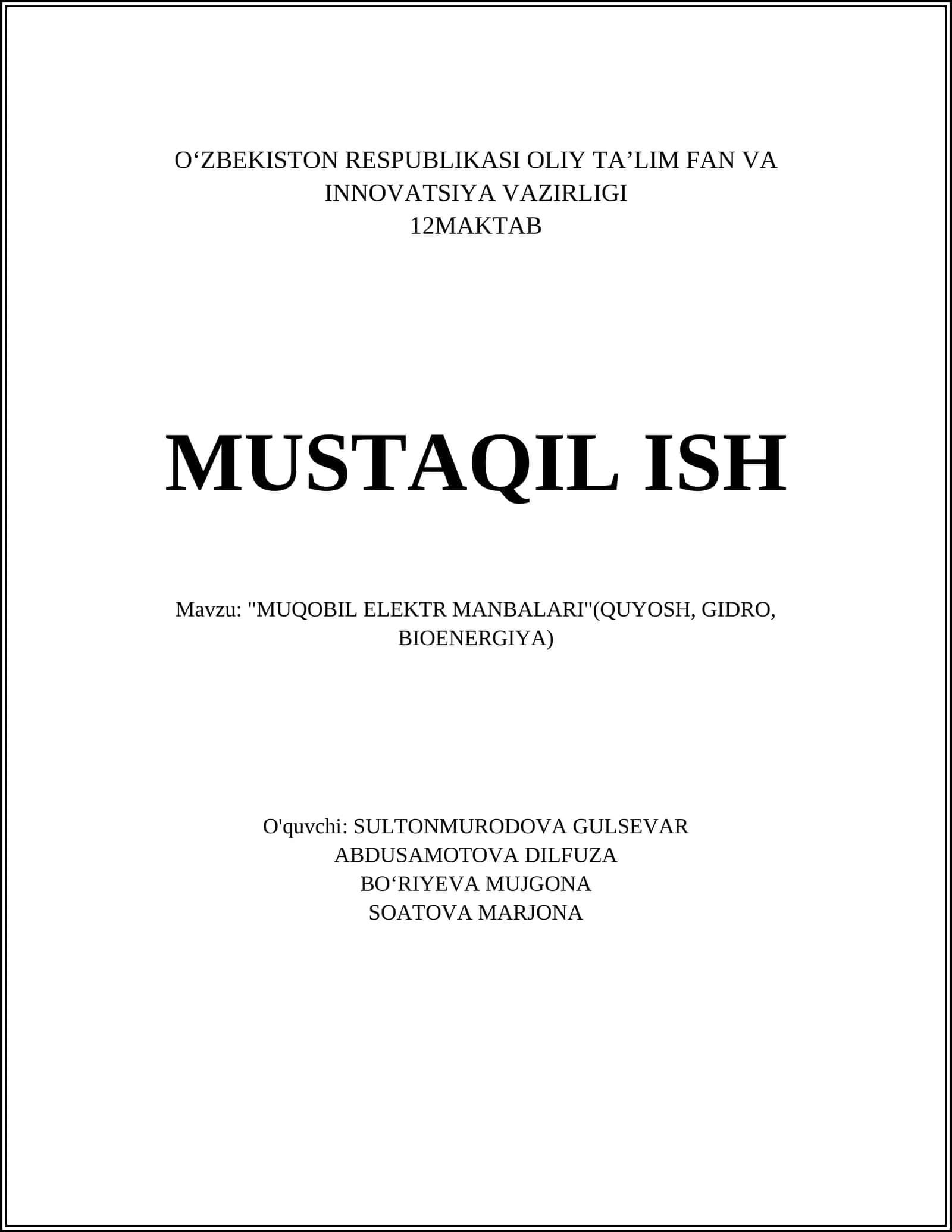 MUQOBIL ELEKTR MANBALARI