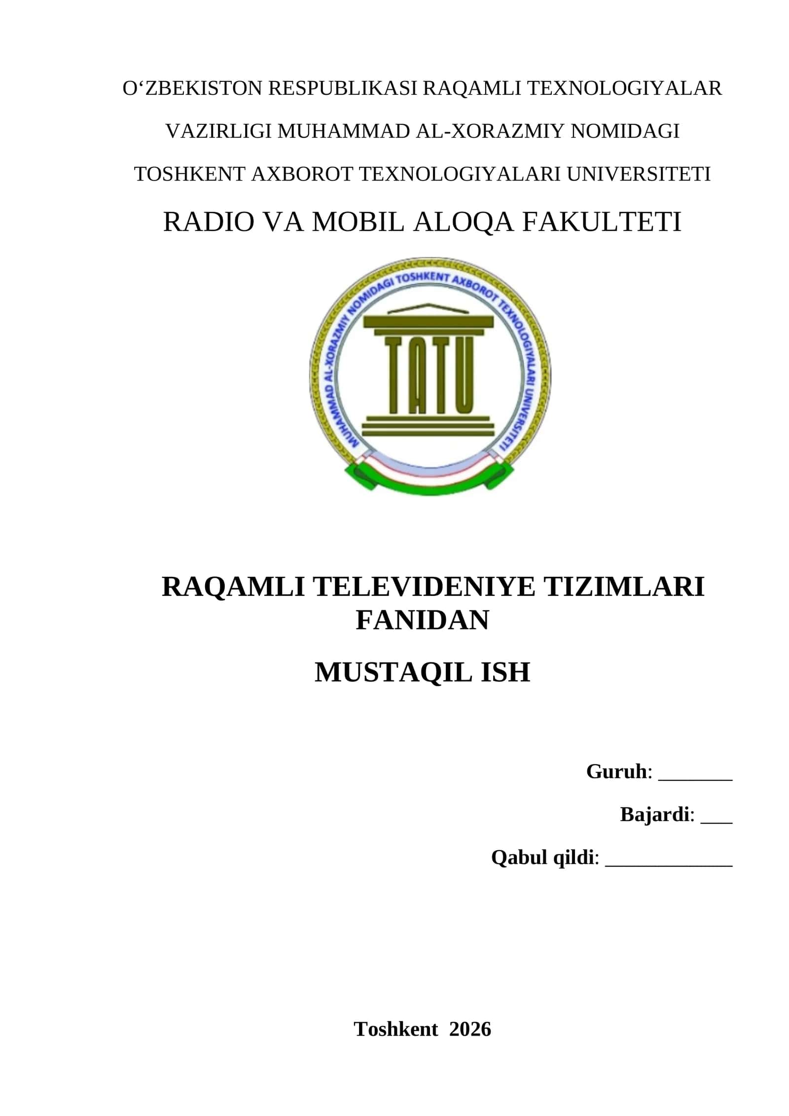 O‘zbekiston Respublikasida raqamli televideniye tarmoqlarining bugungi kun holati va uni rivojlantirish istiqbollari.
