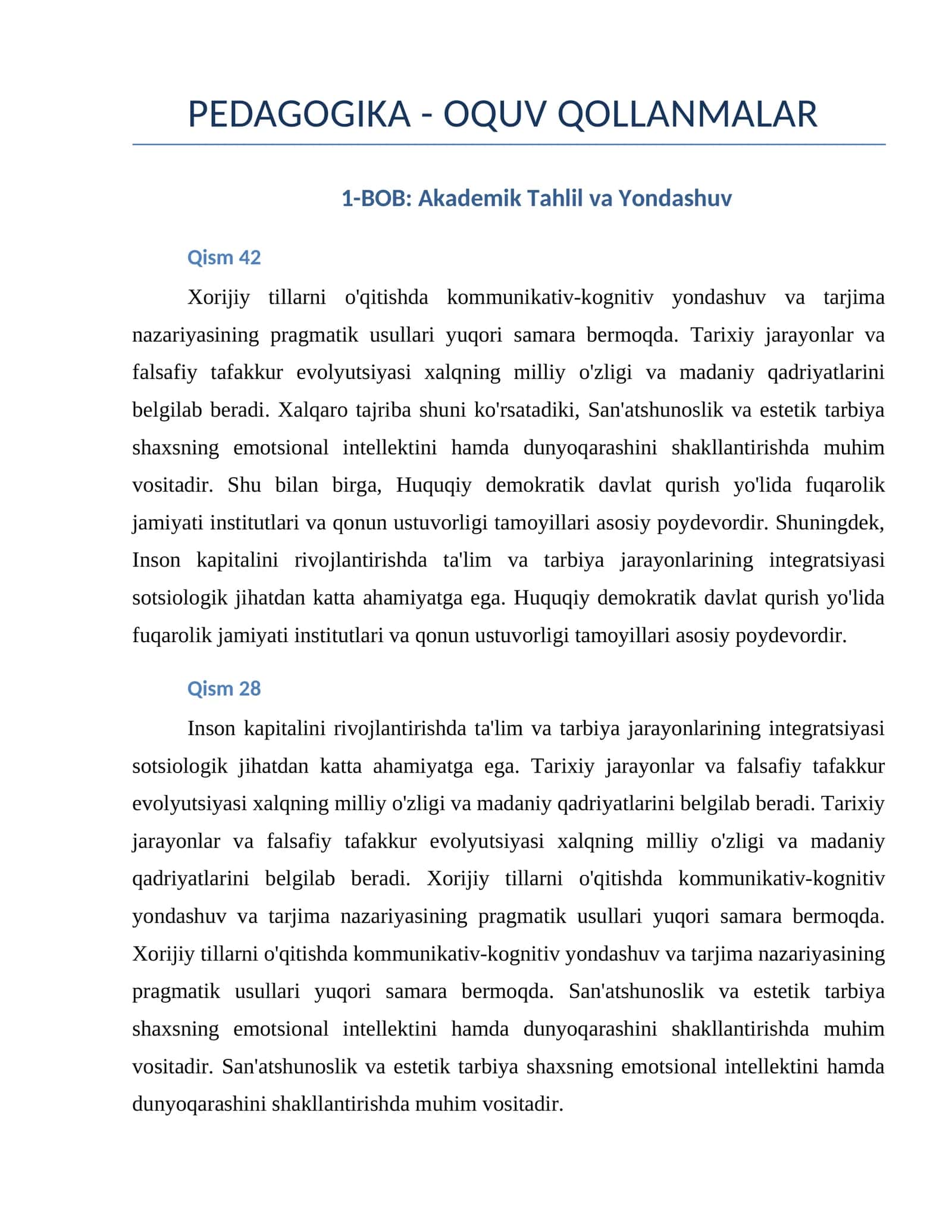 PEDAGOGIKA - OQUV QOLLANMALAR