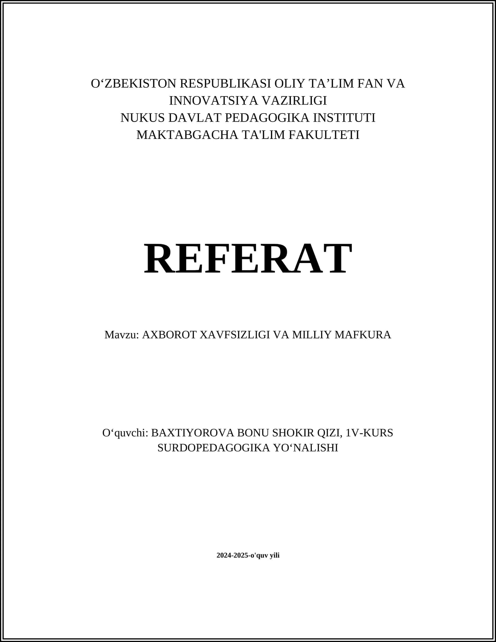 AXBOROT XAVFSIZLIGI VA MILLIY MAFKURA
