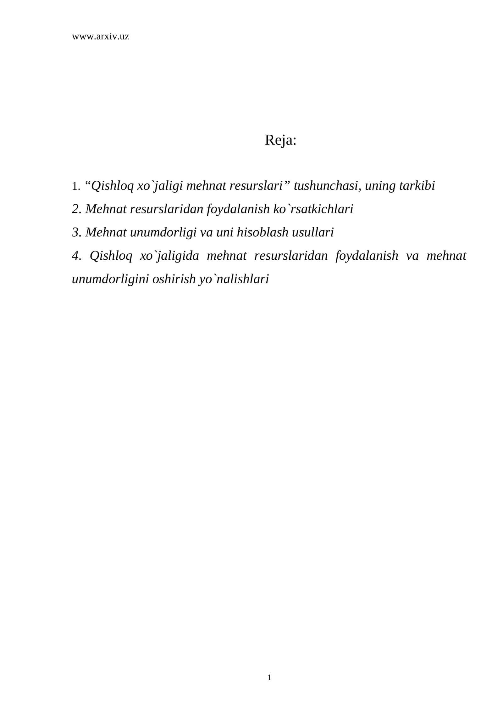 Qishloq xo`jaligi mehnat resurslari