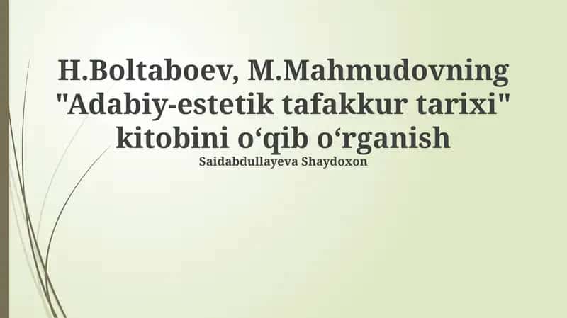 Adabiy-estetik tafakkur tarixi kitobi