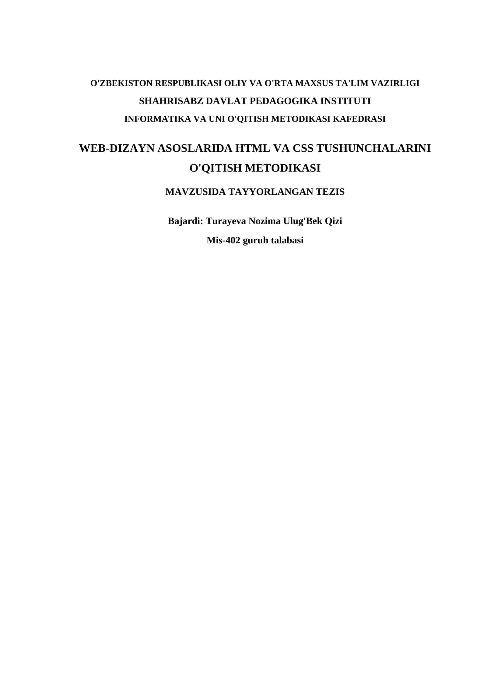 WEB-DIZAYN ASOSLARIDA HTML VA CSS TUSHUNCHALARINI O'QITISH METODIKASI