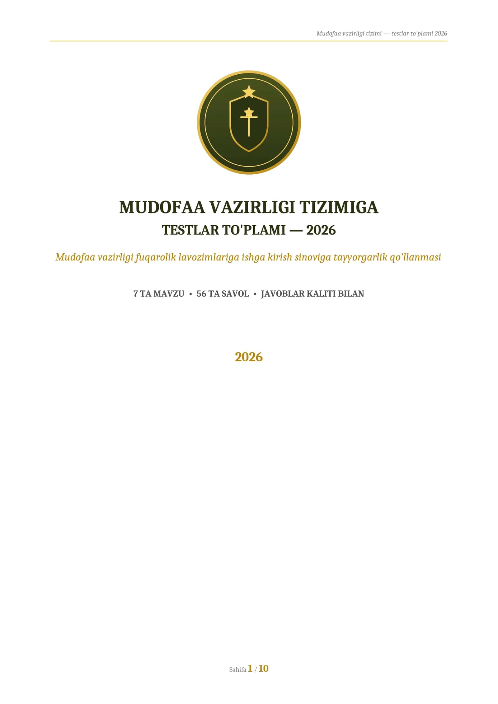 Mudofaa vazirligi fuqarolik lavozimlariga ishga kirish sinoviga tayyorgarlik qo'llanmasi