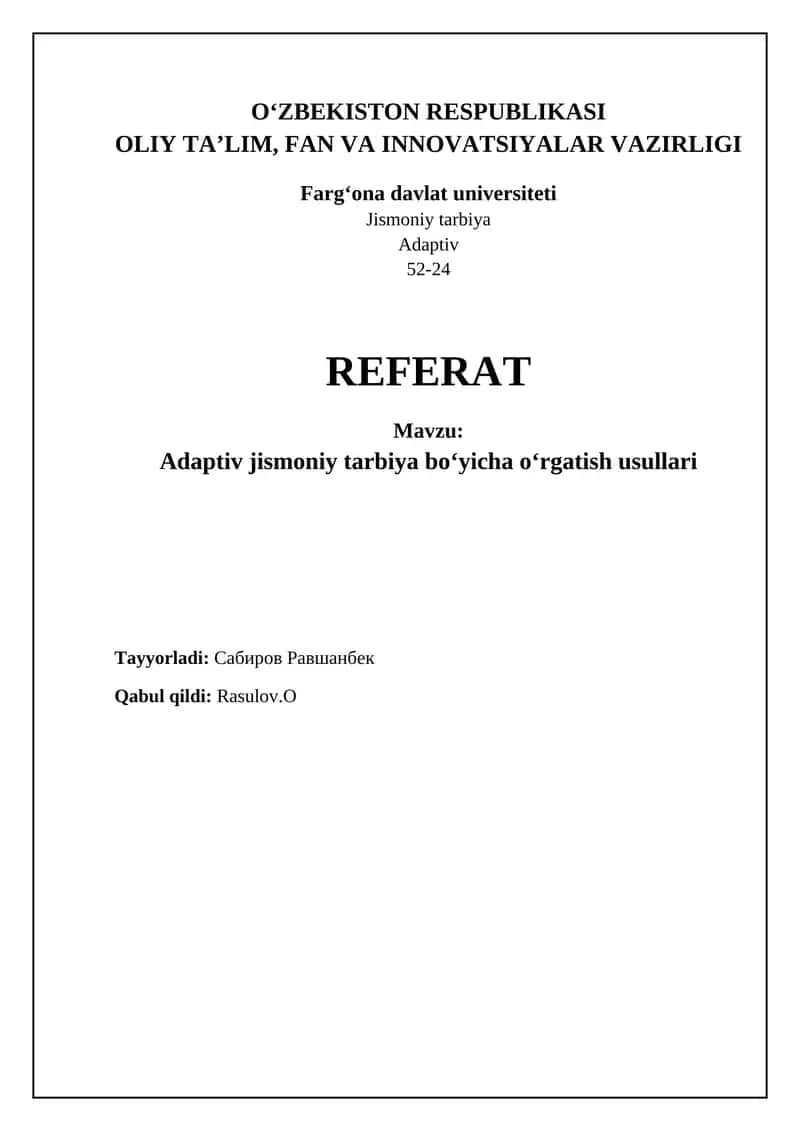 Adaptiv jismoniy tarbiya bo'yiicha o'rgatish usullari