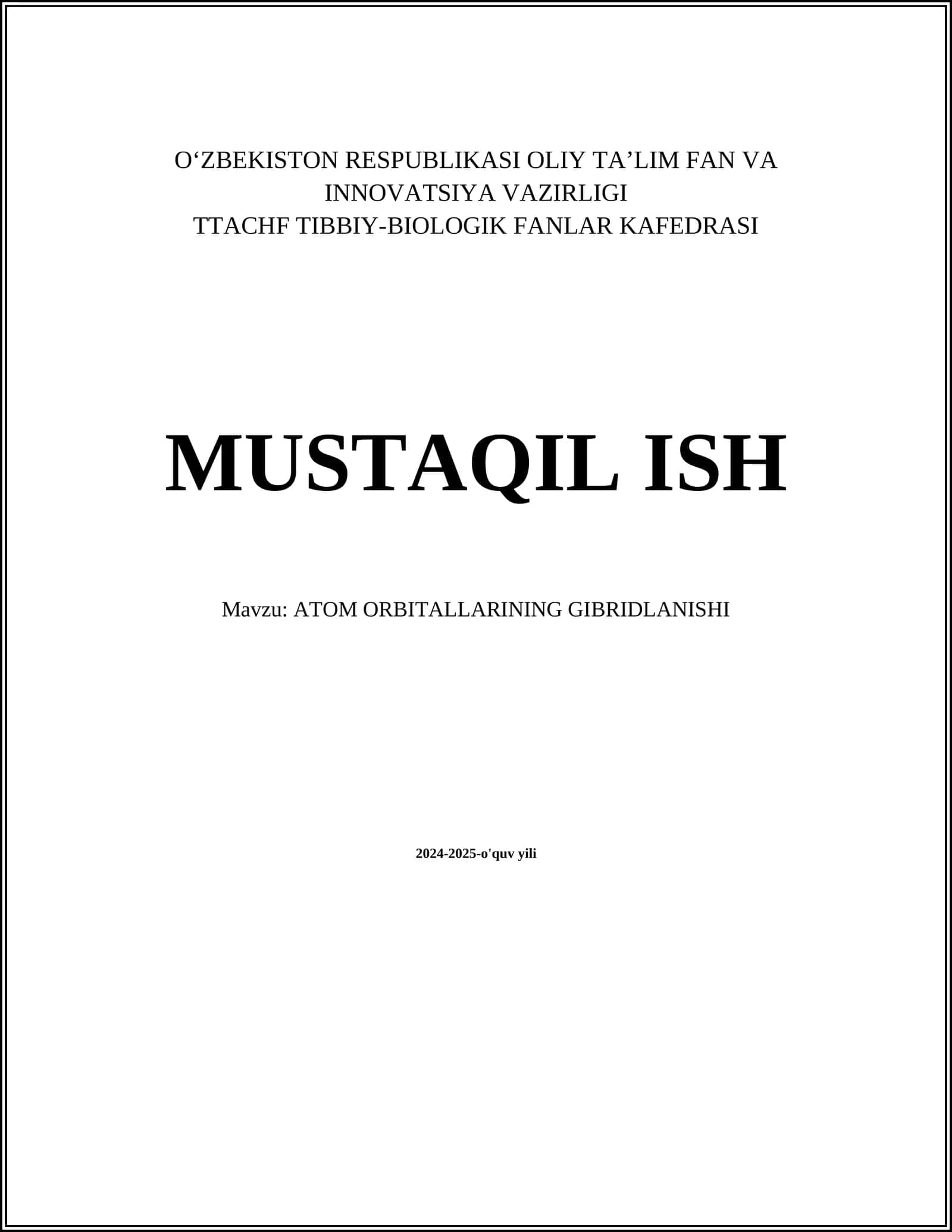 ATOM ORBITALLARINING GIBRIDLANISHI