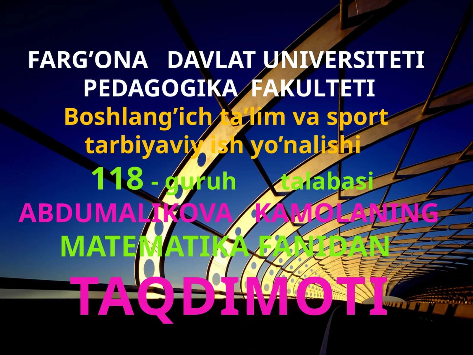 ABDUMALIKOVA KAMOLANING MATEMATIKA FANIDAN