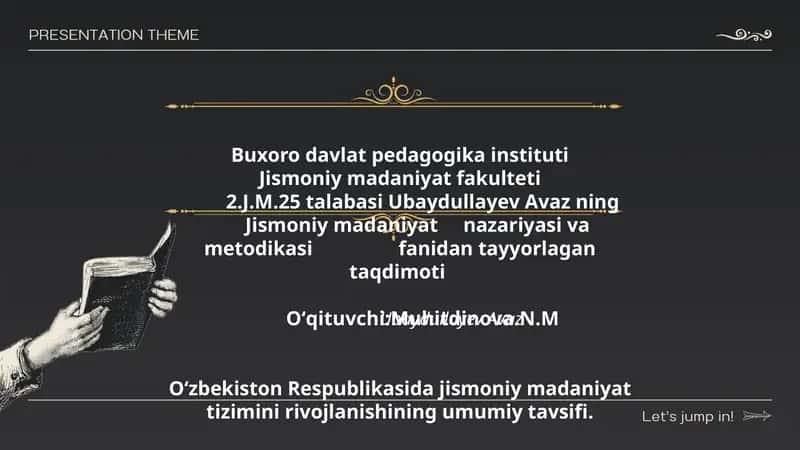 Ubaydullayev Avaz - Jismoniy madaniyat nazariyasi va metodikasi taqdimoti