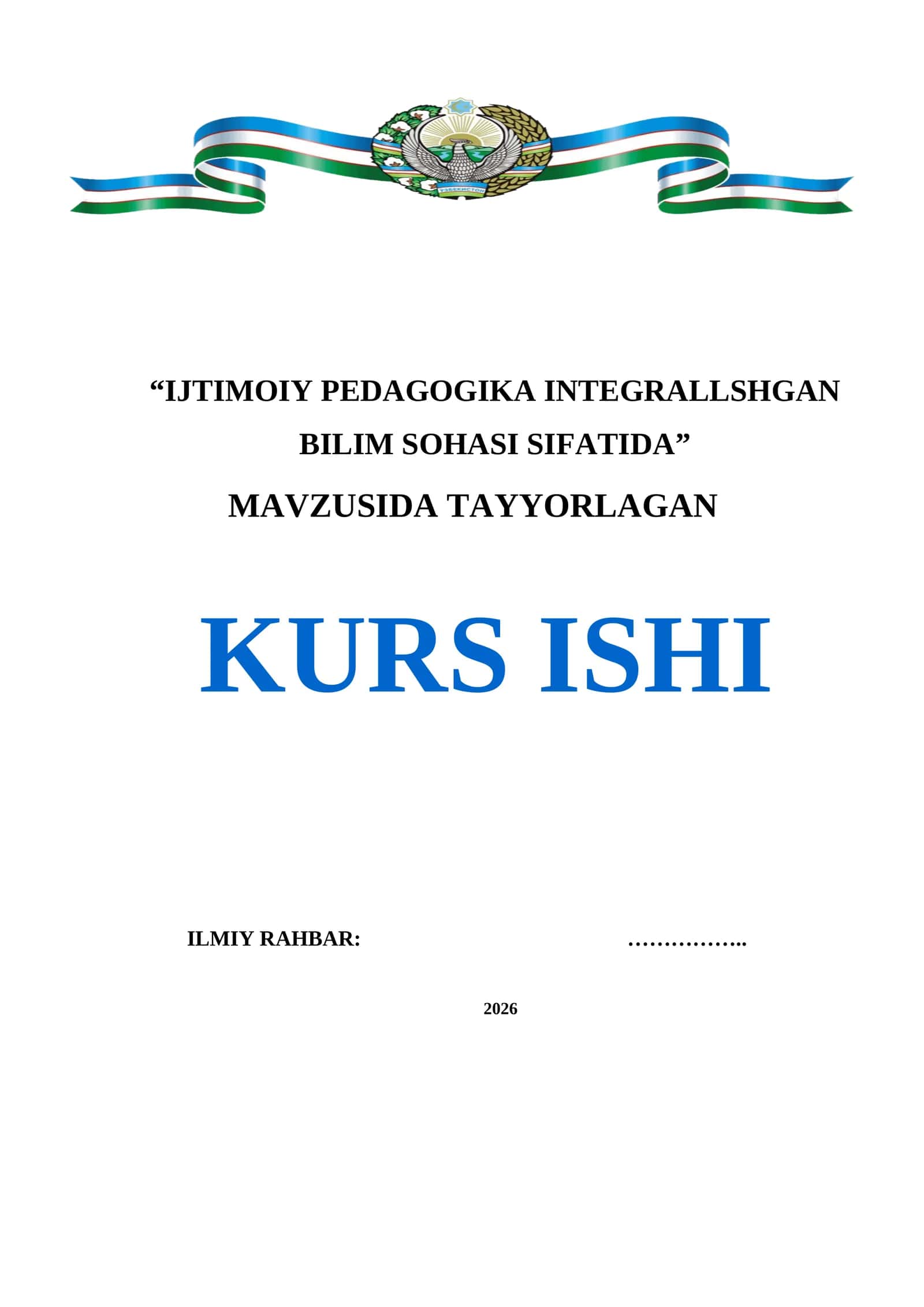 IJTIMOIY PEDAGOGIKA INTEGRALLSHGAN BILIM SOHASI SIFATIDA