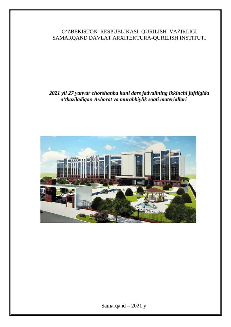 O‘ZBEKISTON RESPUBLIKASIDAGI IQTISODIY, IJTIMOIY-SIYOSIY VOQEALARGA DOIR MA’LUMOTLAR