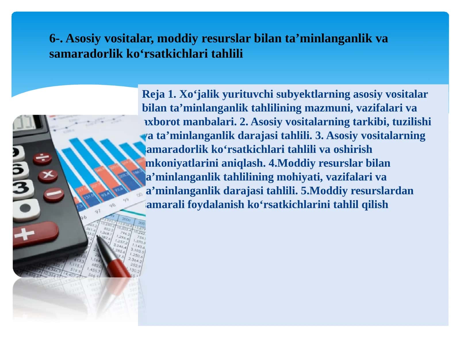 Xoʻjalik yurituvchi subyektlarning taʼminlanganlik tahlili