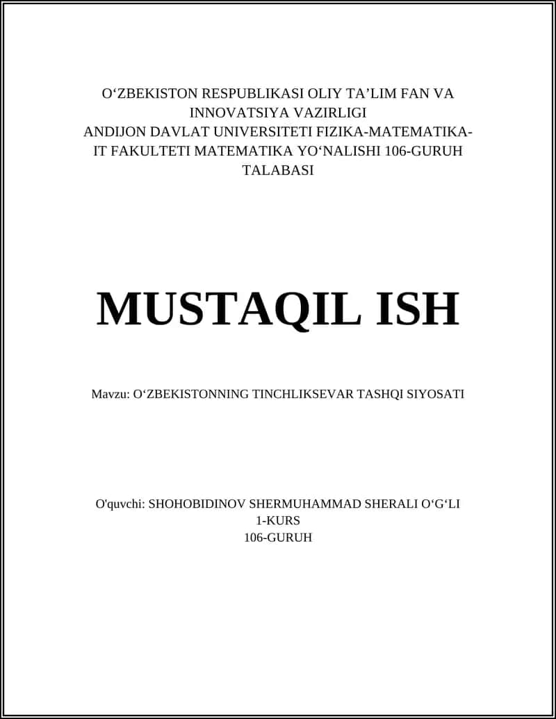 Oʻzbekistonning Tinchliksevar Tashqi Siyosati