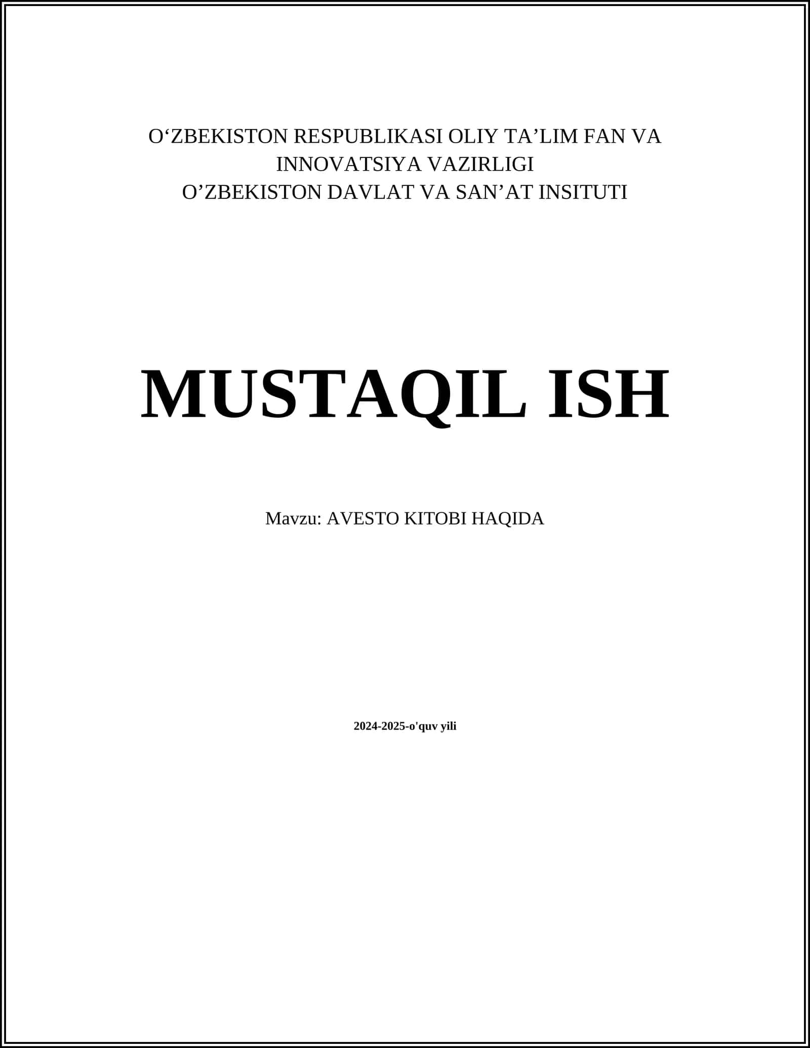 AVESTO KITOBI HAQIDA
