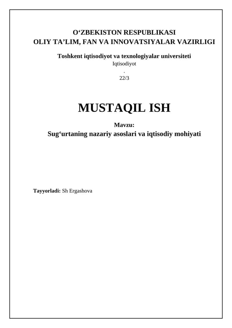 Sug'urtaning nazariy asoslari va iqtisodiy mohiyati