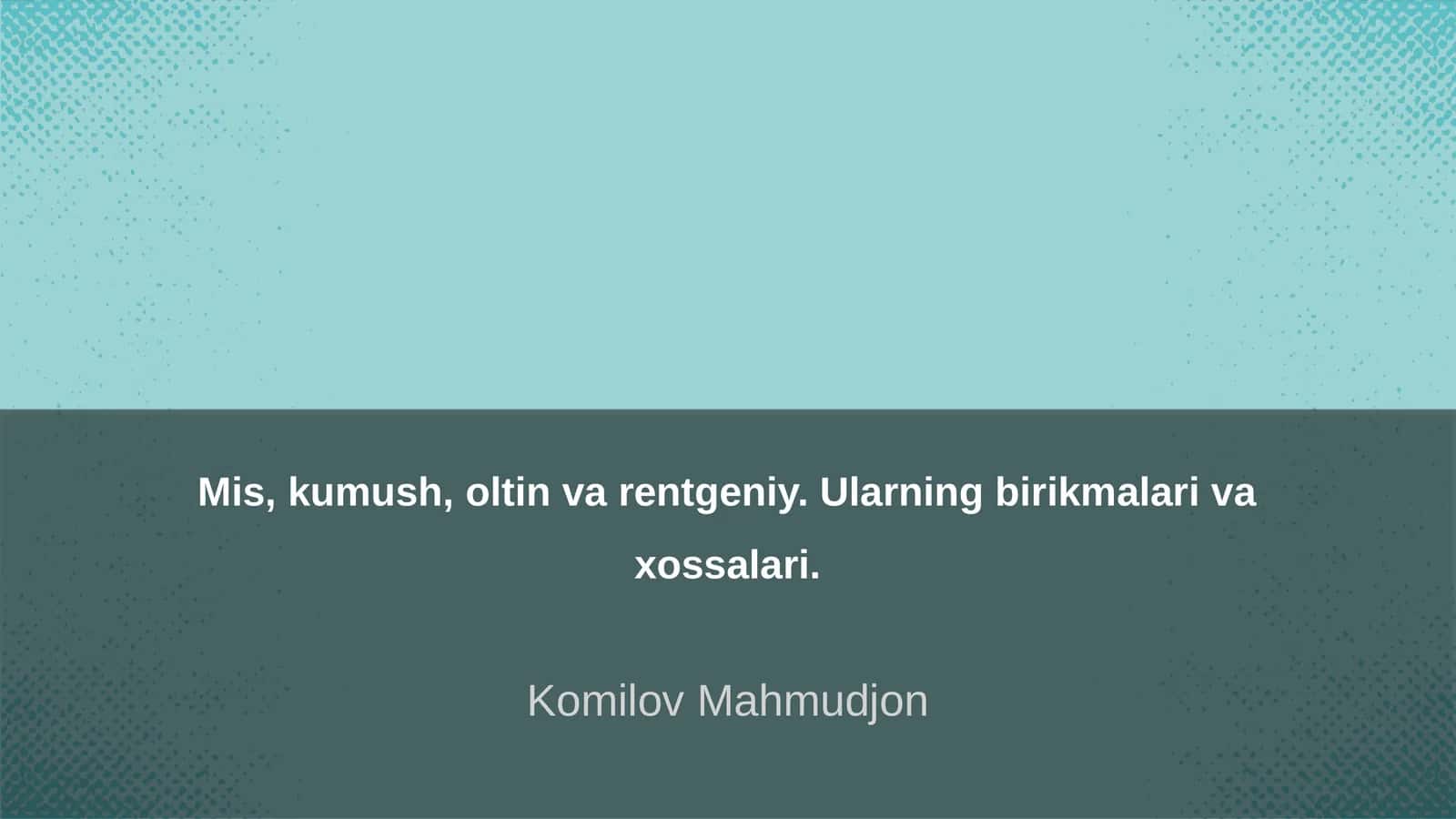 Mis elementining xossalari va qo'llanilishi