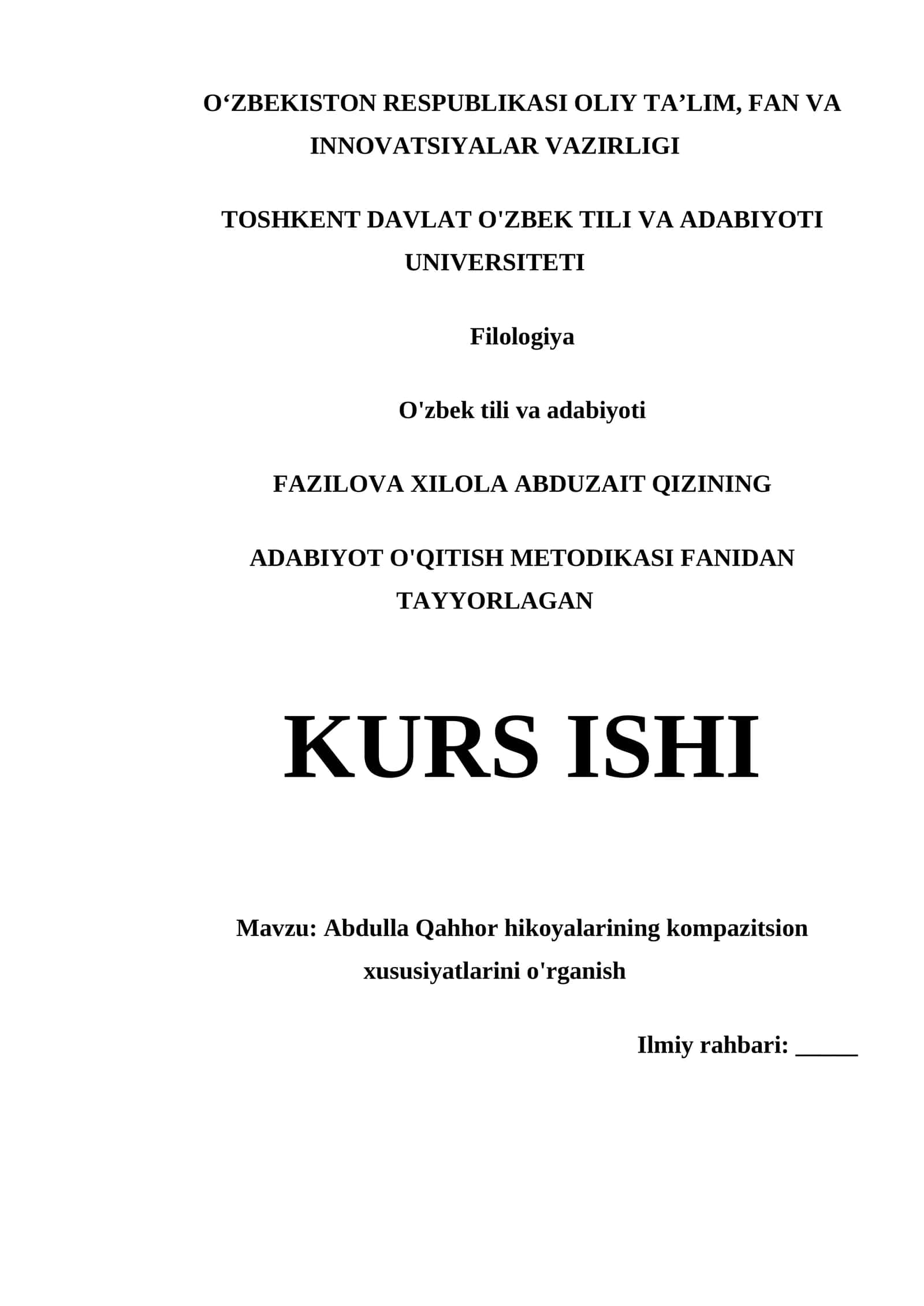 ADABIYOT O'QITISH METODIKASI FANIDAN TAYYORLAGAN KURS ISHI