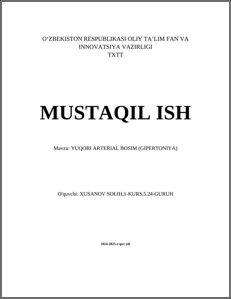 YUQORI ARTERIAL BOSIM (GIPERTONIYA)