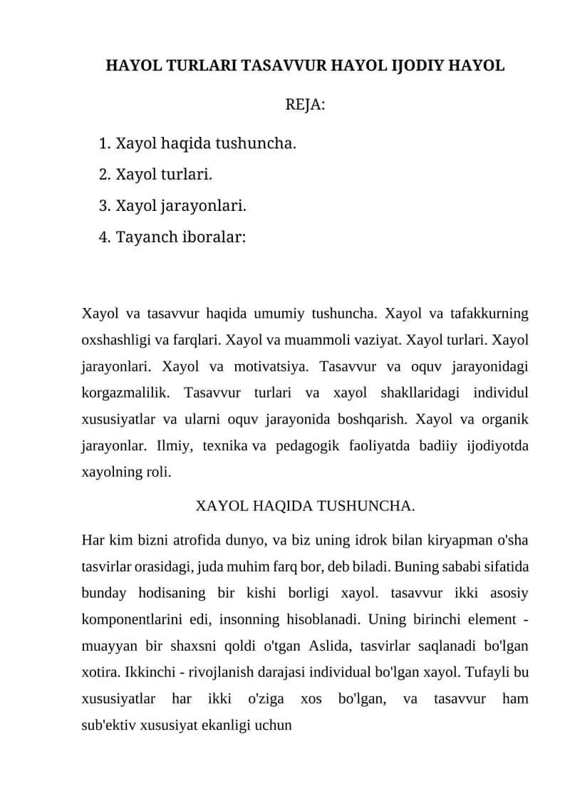 XAYOL TURLARI TASAVVUR HAYOL