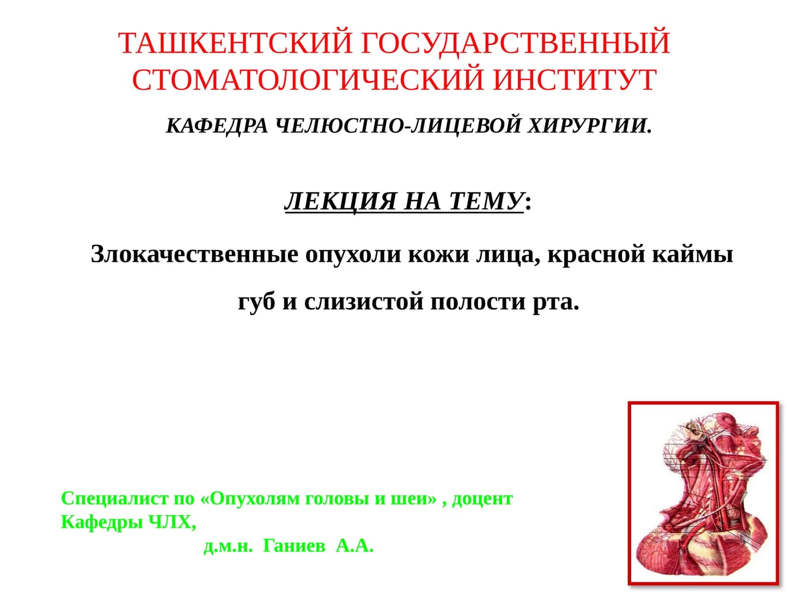 ЛЕКЦИЯ НА ТЕМУ: Злокачественные опухоли кожи лица, красной каймы губ и слизистой полости рта