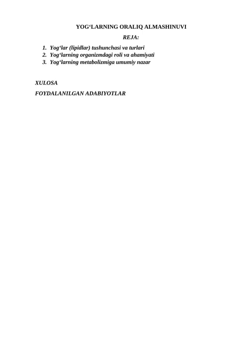YOG‘LARNING ORALIQ ALMASHINUVI