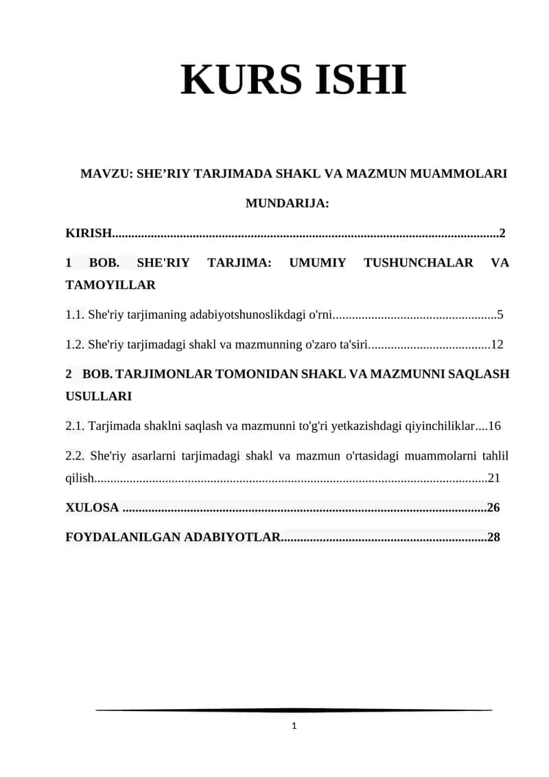 SHE’RIY TARJIMADA SHAKL VA MAZMUN MUAMMOLARI