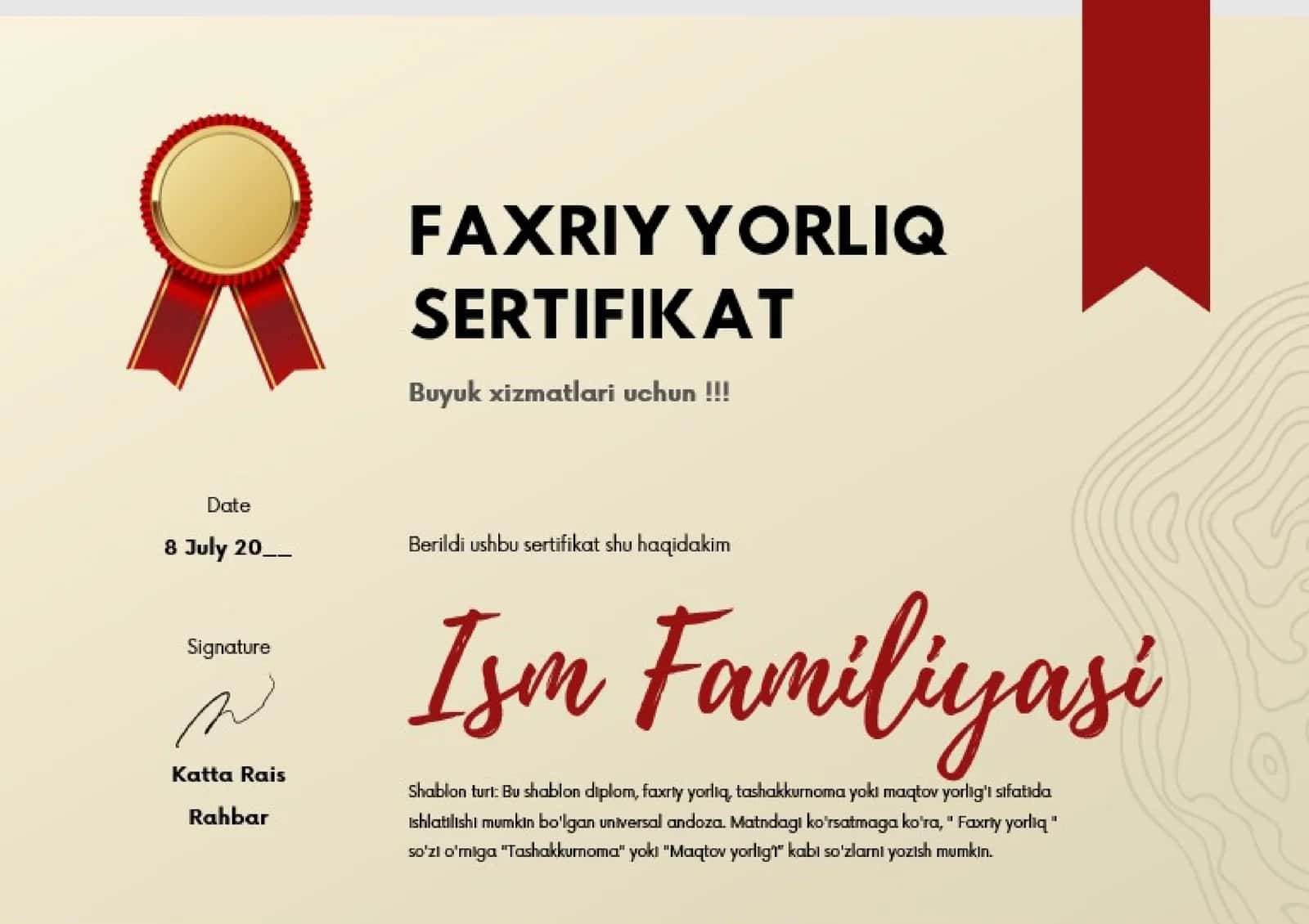FAXRIY YORLIQ SERTIFIKAT