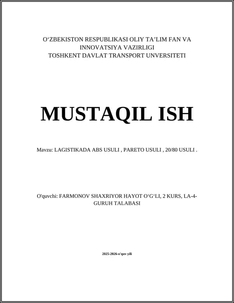 LAGISTIKADA ABS USULI