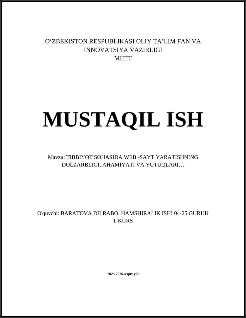 Tibbiyot sohasida web-sayt yaratish