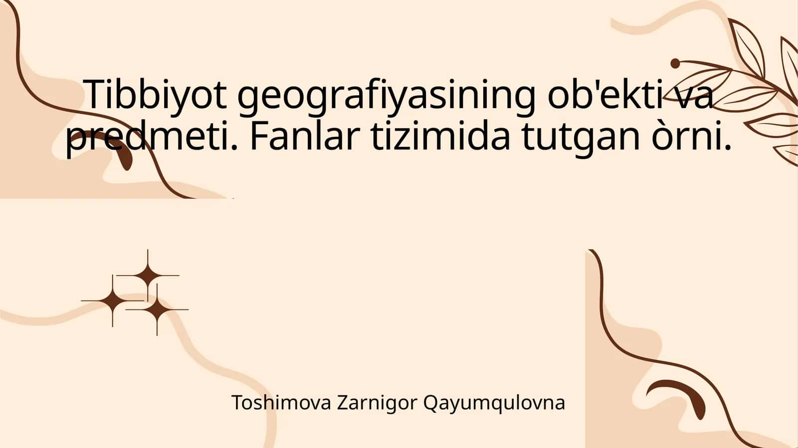 Tibbiyot geografiyasining ob'ekti va predmeti. Fanlar tizimida tutgan òrni
