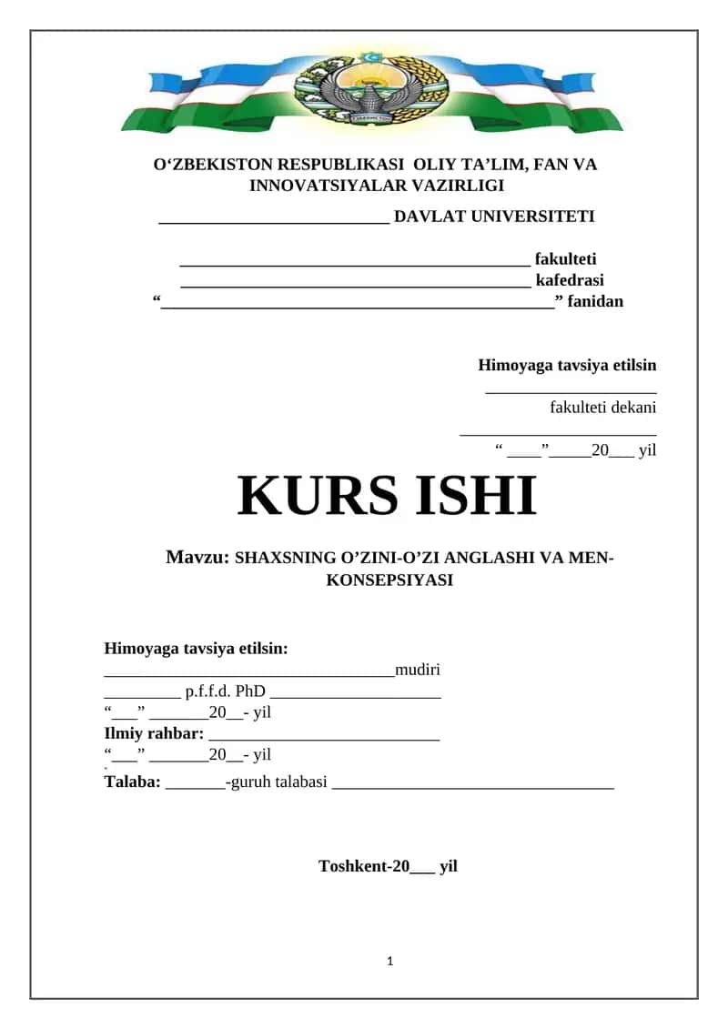 SHAXSNING O’ZINI-O’ZI ANGLASHI VA MEN-KONSEPSIYASI