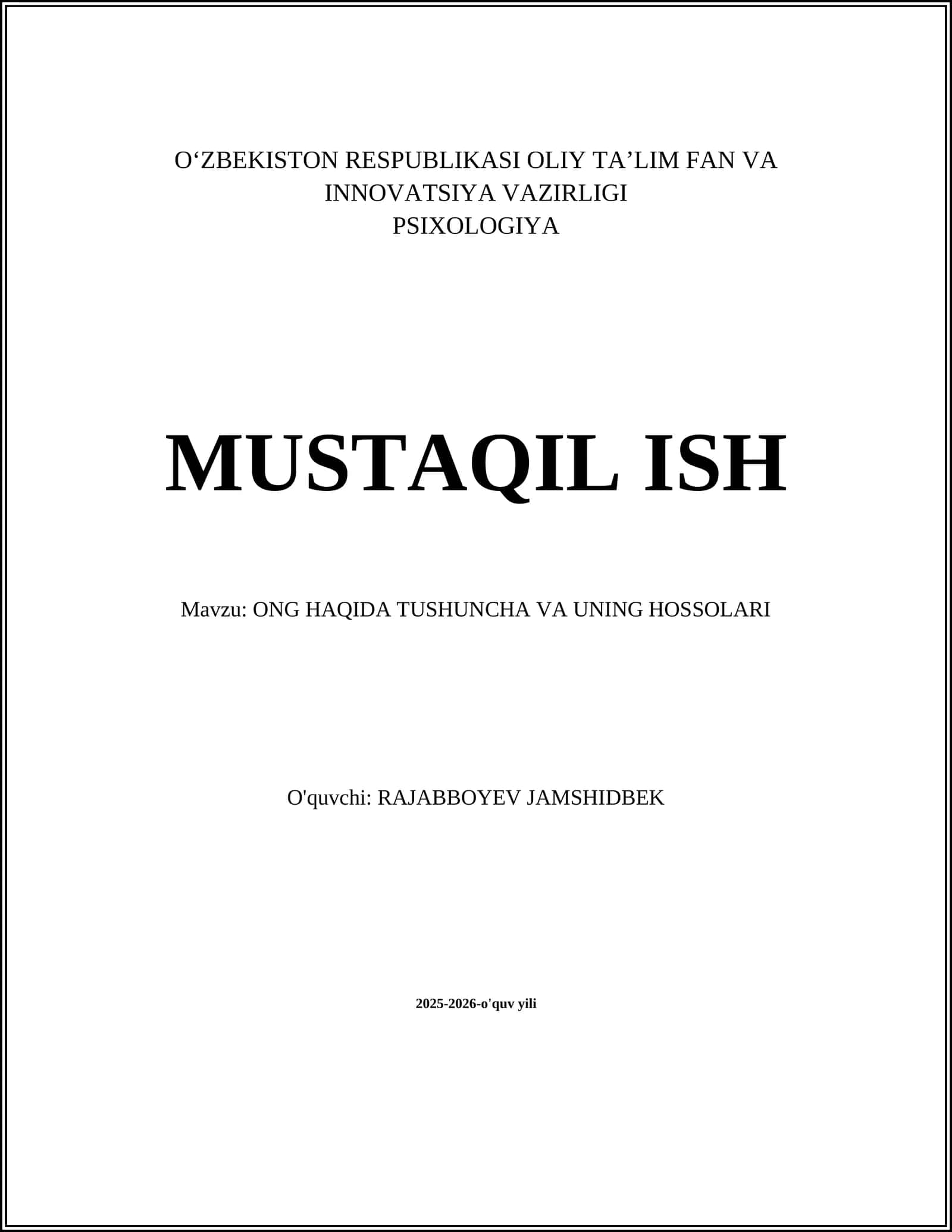 Ong tushunchasi va mohiyati