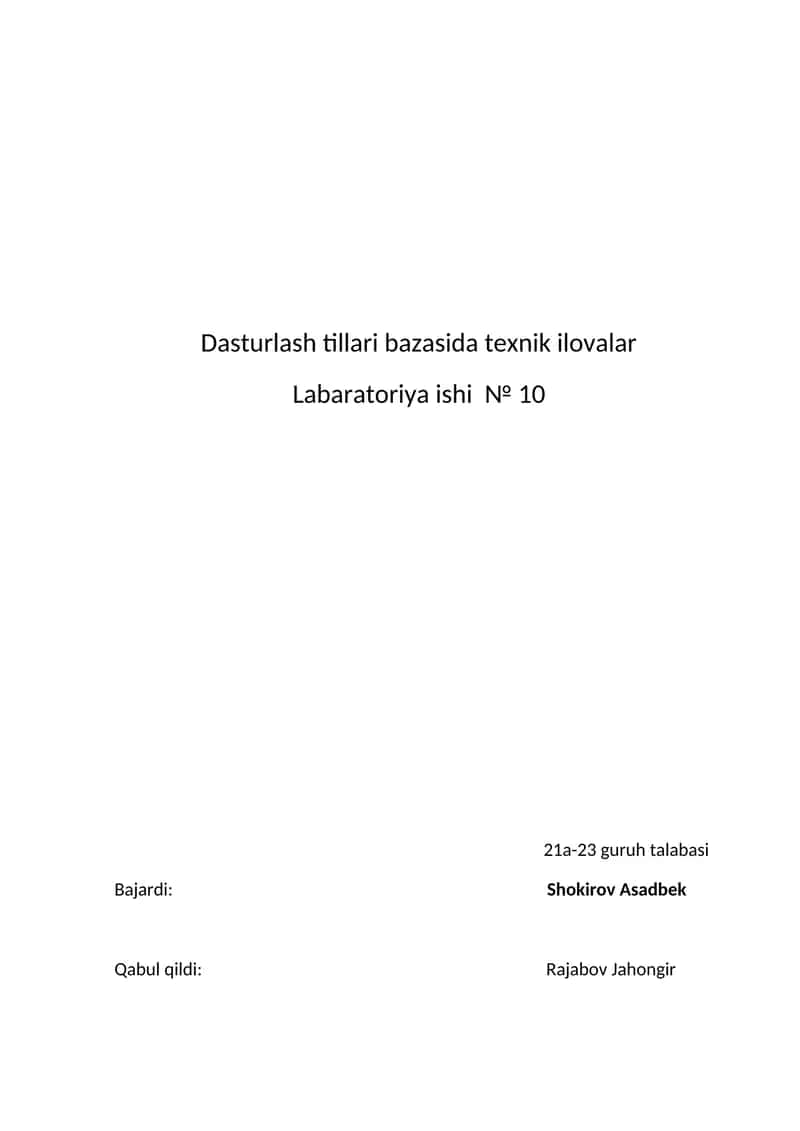 Dasturlash tillari bazasida texnik ilovalar