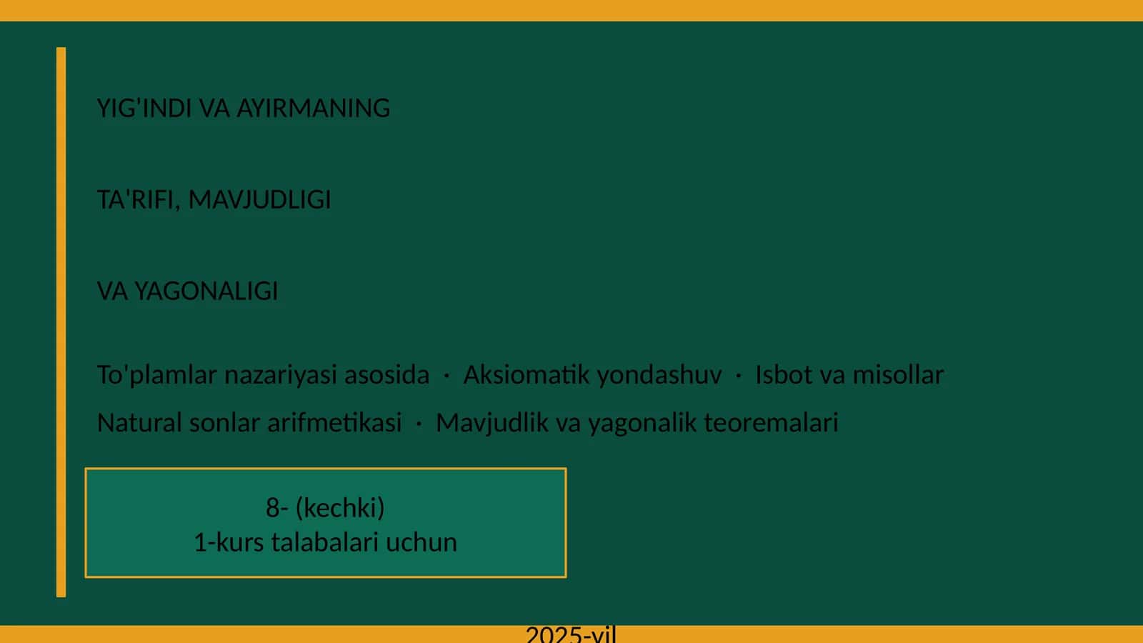 YIG'INDI VA AYIRMANING TA'RIFI, MAVJUDLIGI VA YAGONALIGI