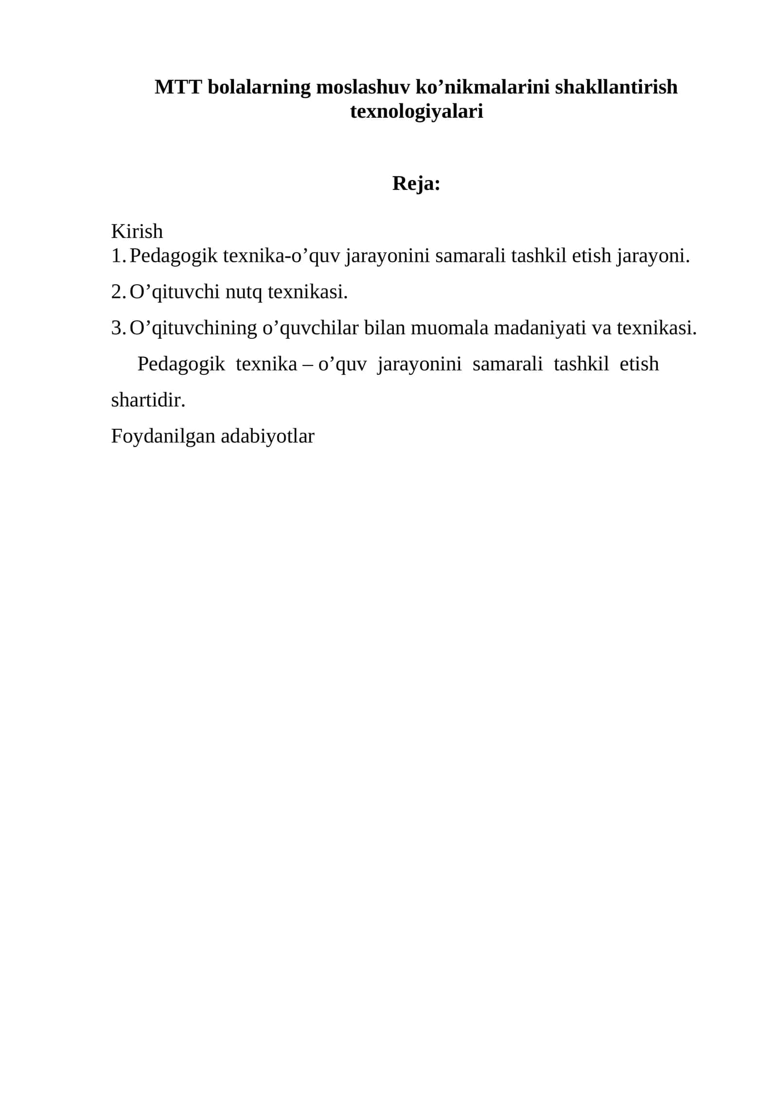MTT bolalarning moslashuv ko’nikmalarini shakllantirish texnologiyalari